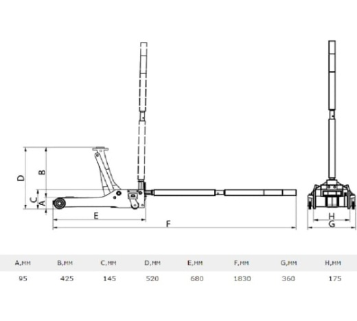 HM5605 гидравлический подкатной домкрат на 3.5 тонны
